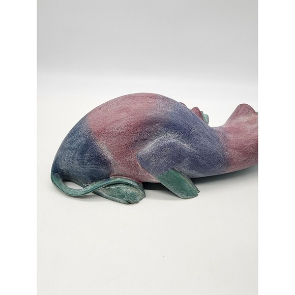 OOAK colorful 16" Purple Wood Hand Carved CAT Statue ARTISAN MADE ADULT KITTEN - Picture 6 of 14